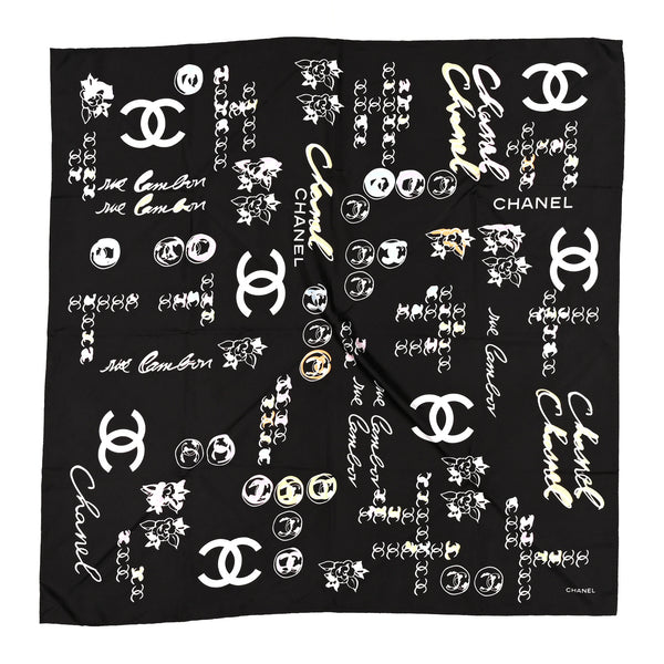 Sachi　CHANEL カラフルフラワースカーフ Chanel Silk Camellia CC Square Scarf Multicolor Black 1914601