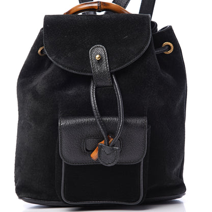 Gucci Calfskin Suede Bamboo Backpack Black 7 of 10