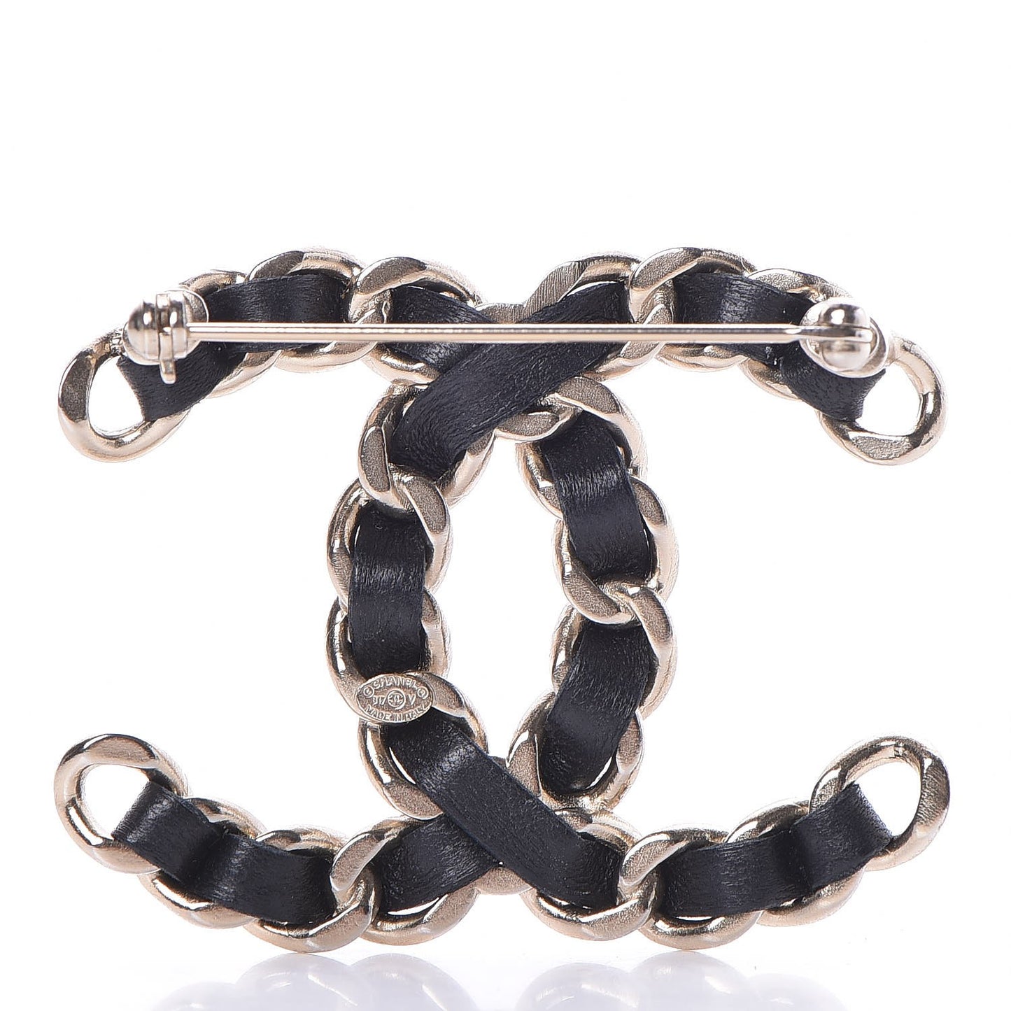 Lambskin Chain CC Brooch Black Gold