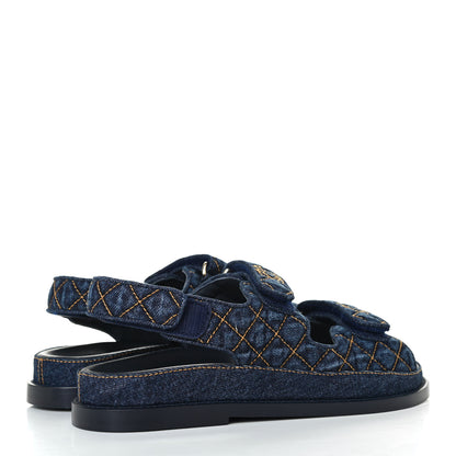 Chanel Denim Velcro Dad Sandals 35.5 Navy Blue 3 of 4