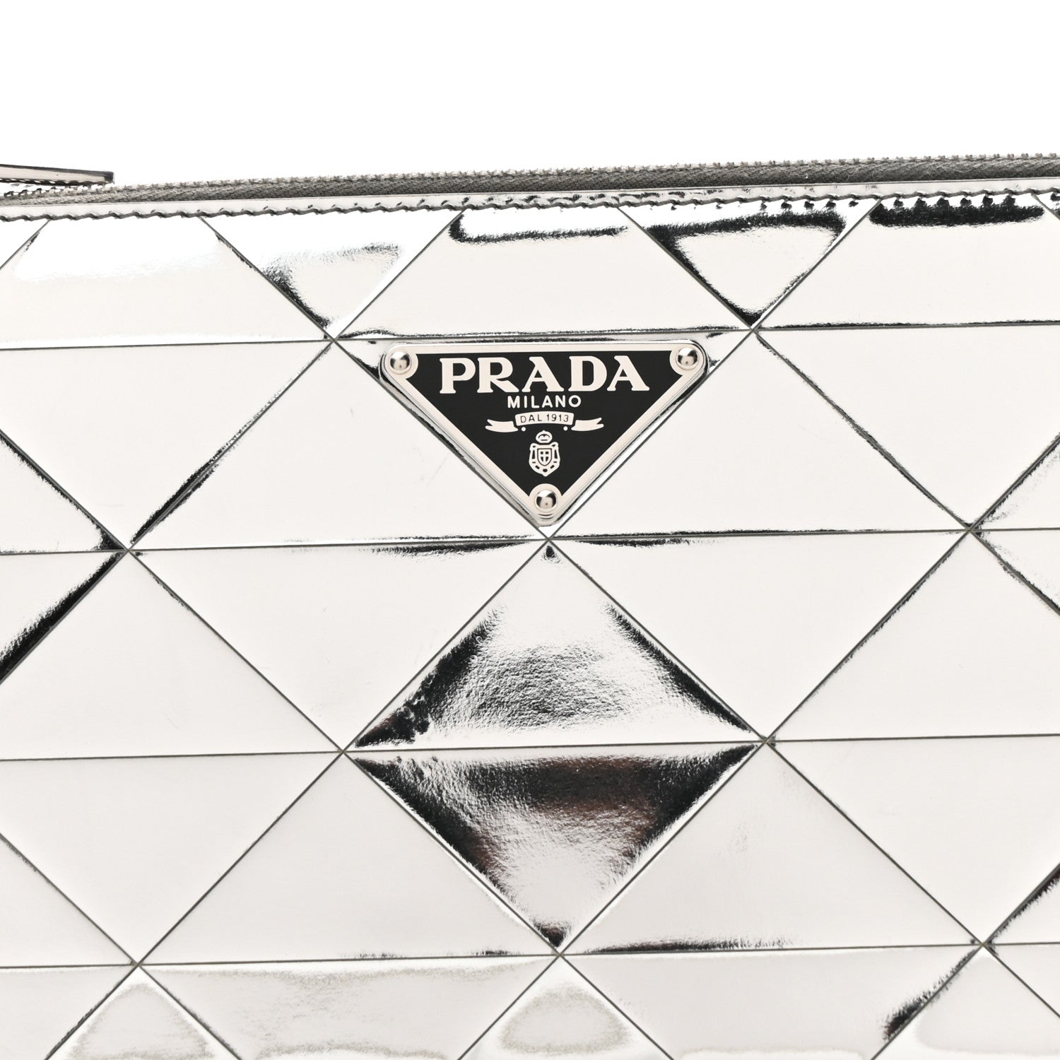 Prada Spazzolato Metal Triangle Logo Triangle Patterned Mini Shoulder Bag Argento 7 of 9