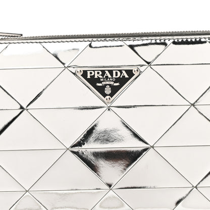 Prada Spazzolato Metal Triangle Logo Triangle Patterned Mini Shoulder Bag Argento 7 of 9