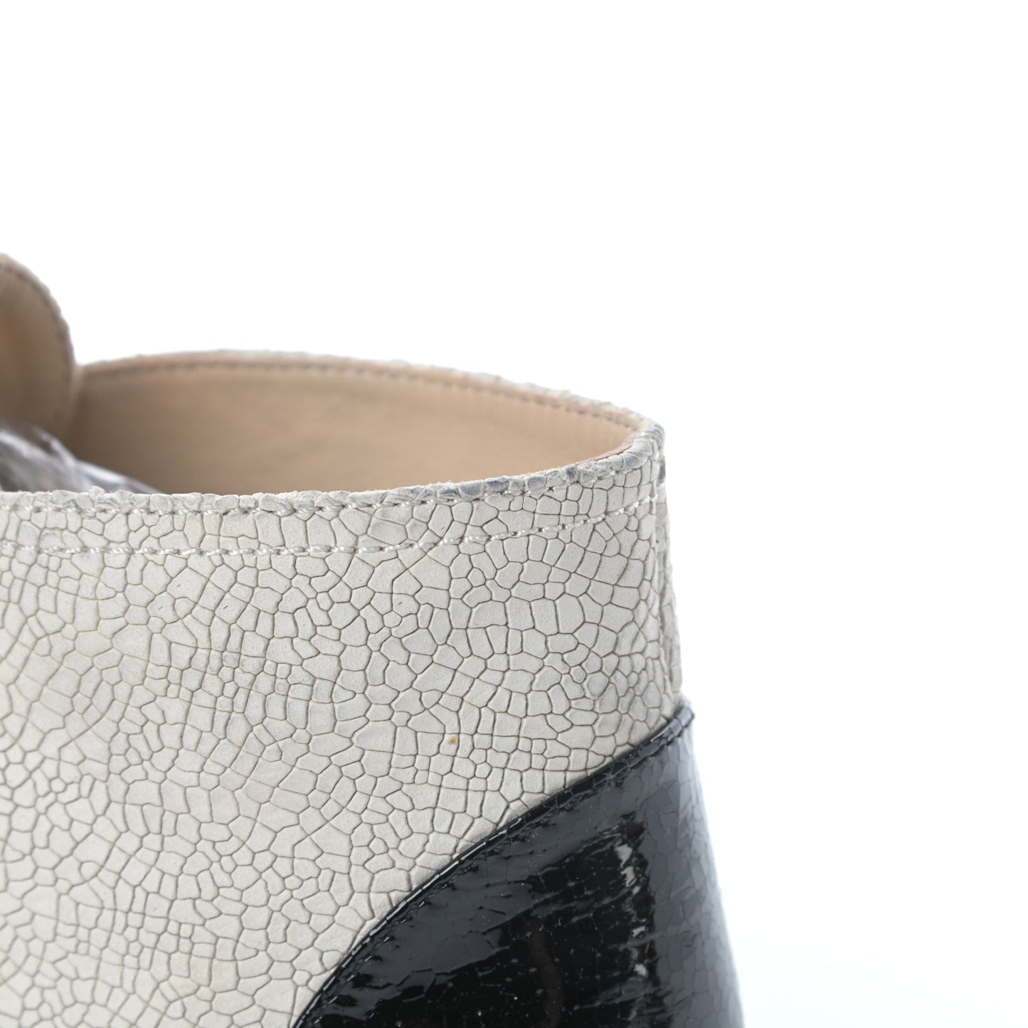 Crackled Calfskin High Top Espadrilles 39 Light Beige Black