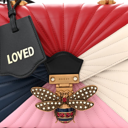 Gucci Calfskin Bamboo Trapuntata Queen Margaret Top Handle Bag Blue Agata Hibiscus Red Mystic White Sugar Pink 8 of 10