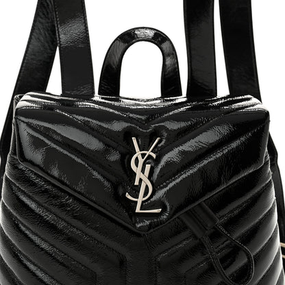 Saint Laurent Patent Y Quilted Monogram Small Loulou Backpack Black 8 of 10