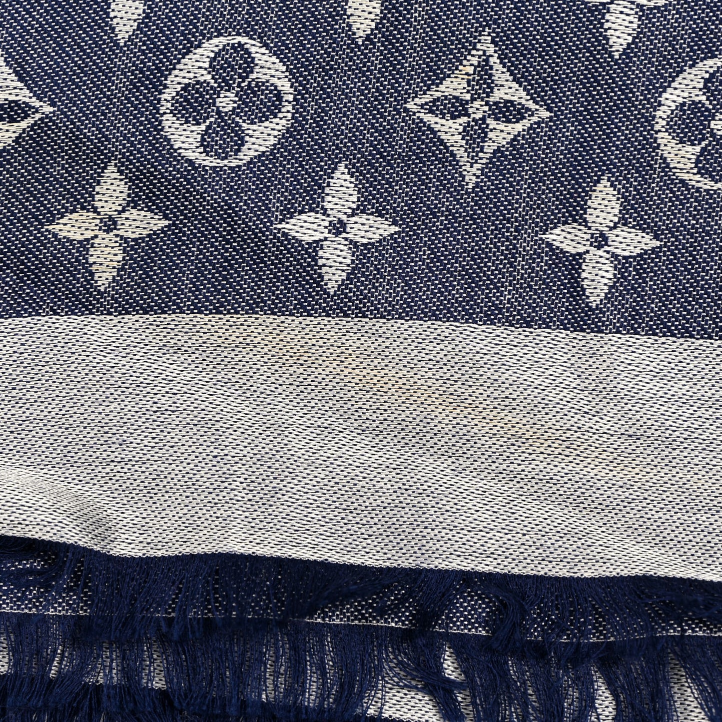 Silk Wool Monogram Denim Shawl Blue Clair