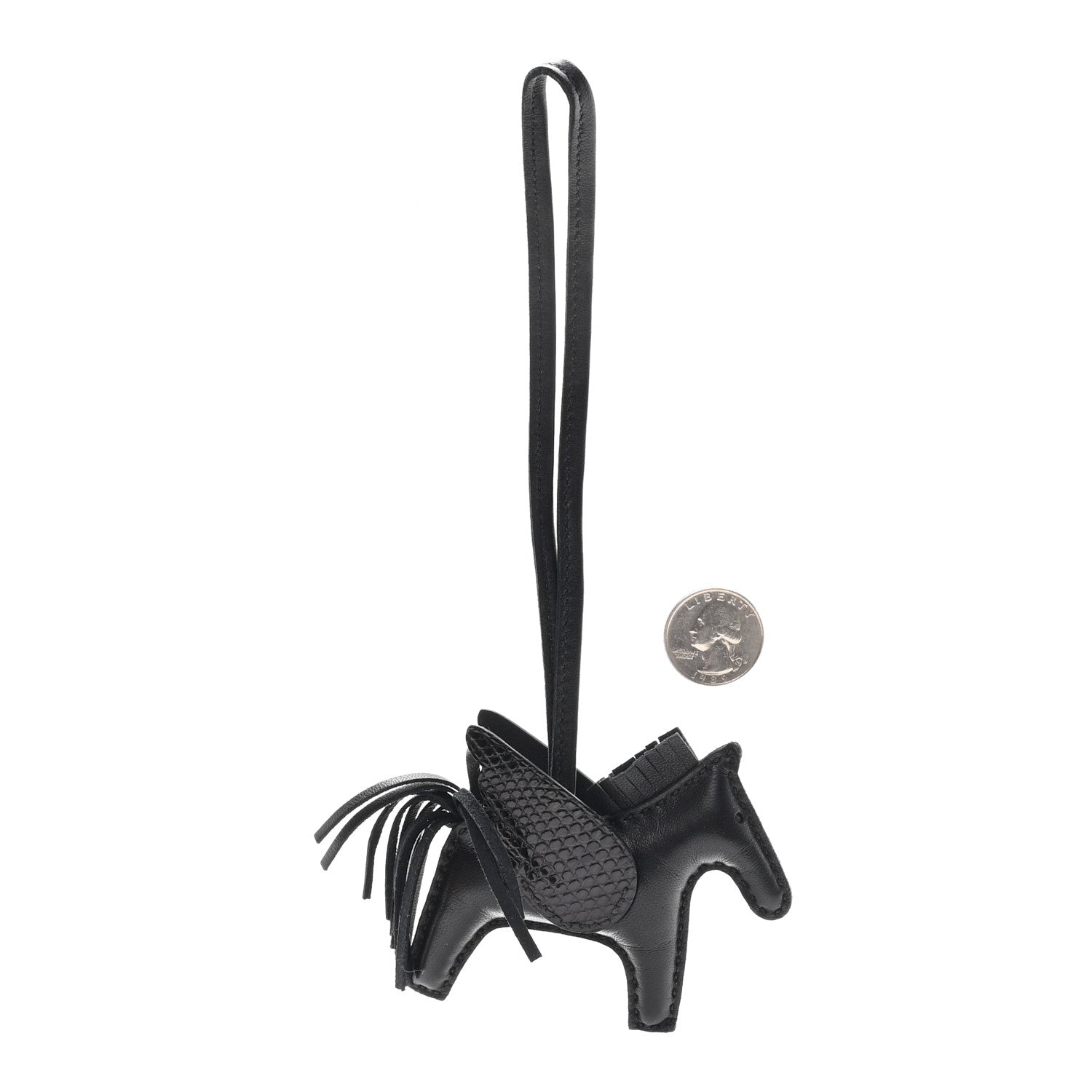 Hermes Milo Lambskin Lizard Touch Grigri Rodeo Pegase Horse Bag Charm PM So Black 2 of 5