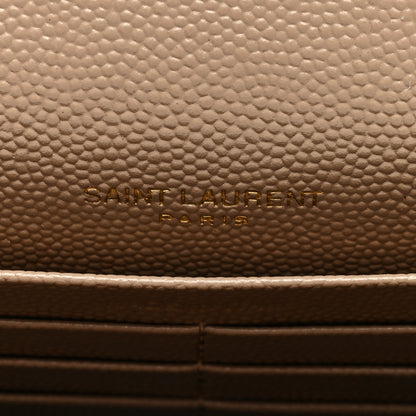Saint Laurent Grain De Poudre Matelasse Chevron Monogram Envelope Chain Wallet Dark Beige 6 of 9