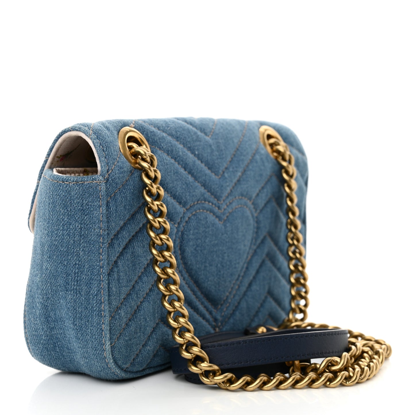 Denim Matelasse Mini Pearly GG Marmont Shoulder Bag Blue