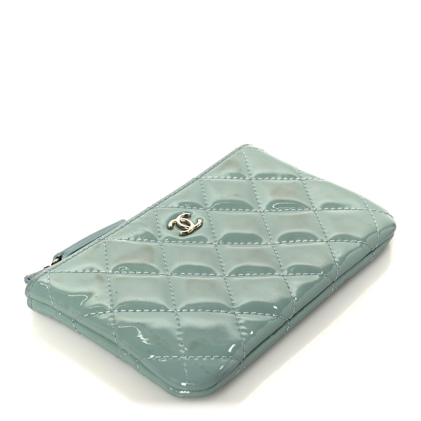 Patent Quilted Small Cosmetic Case Light Blue