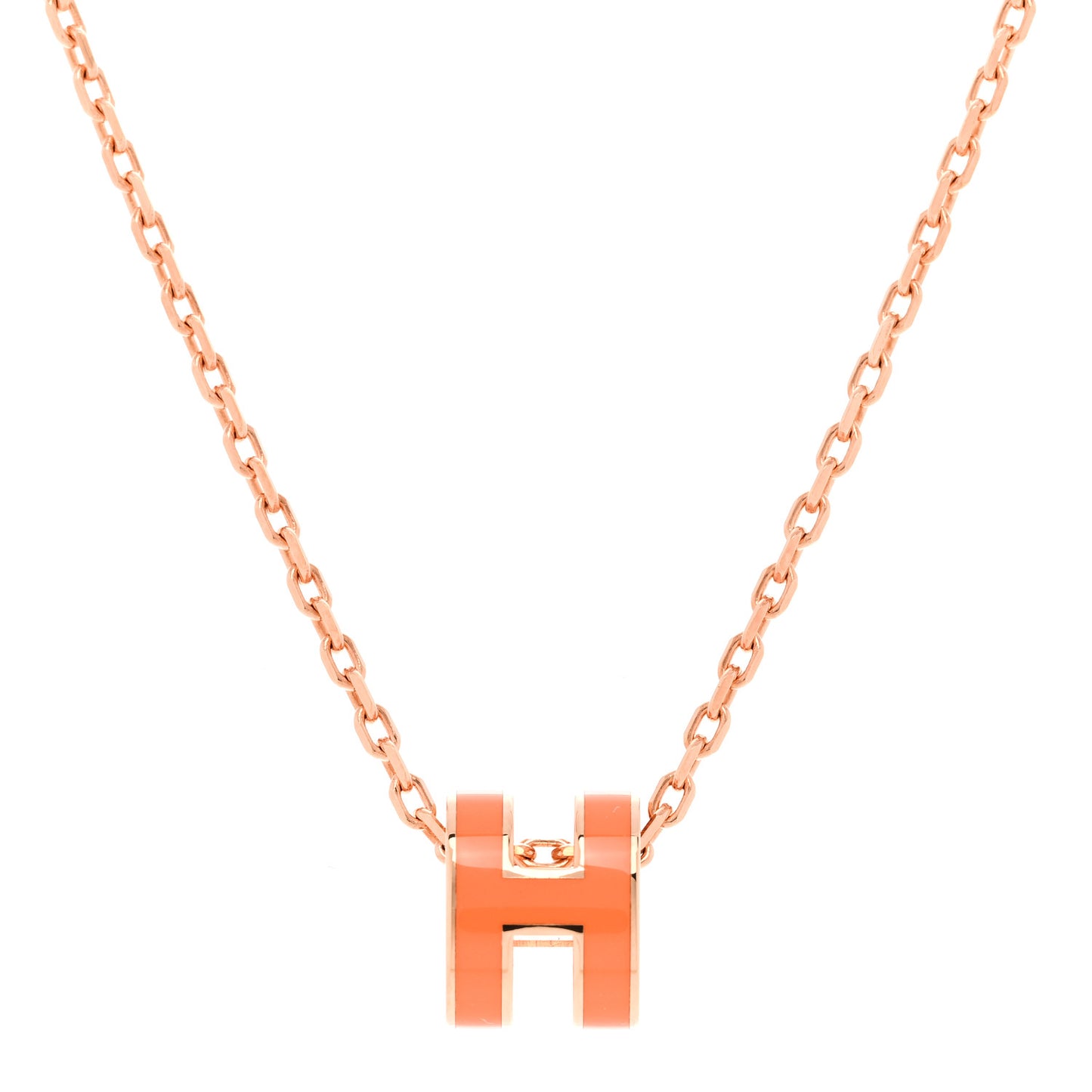 Lacquered Rose Gold Mini Pop H Pendant Necklace Orange