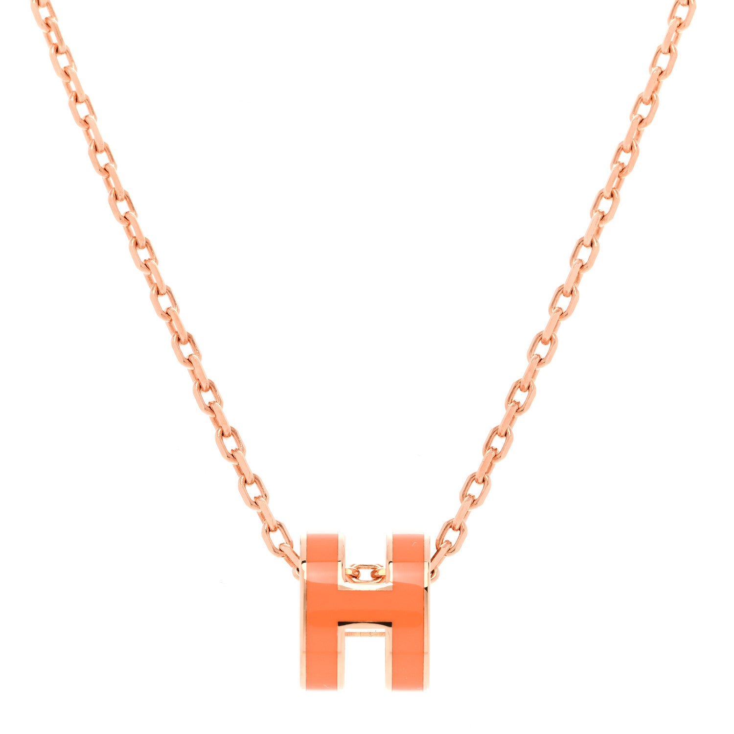 Hermes Lacquered Rose Gold Mini Pop H Pendant Necklace Orange 4 of 6