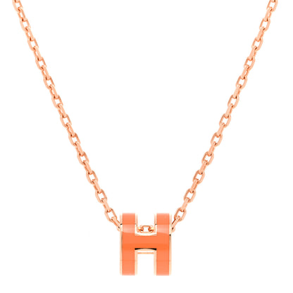 Hermes Lacquered Rose Gold Mini Pop H Pendant Necklace Orange 4 of 6