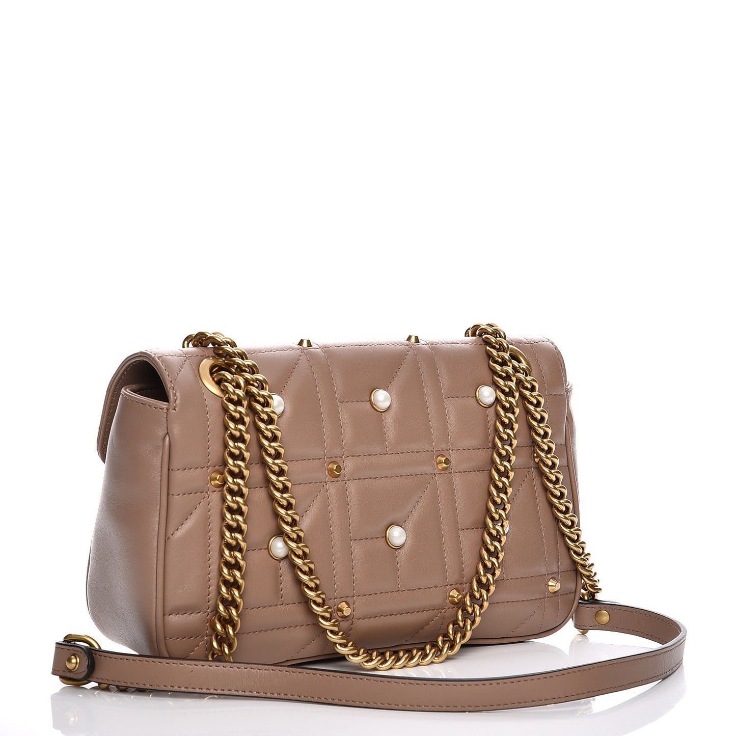 Calfskin Matelasse Studded Mini Pearly GG Marmont Shoulder Bag Porcelain Rose