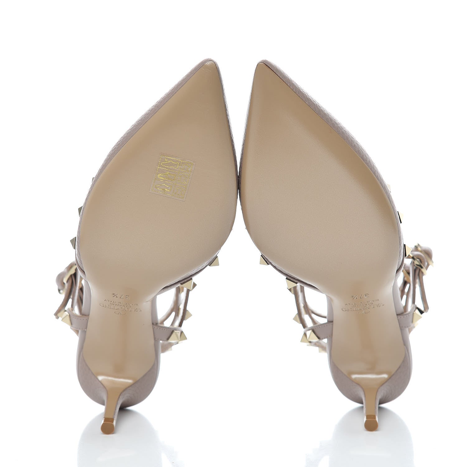 Valentino Garavani Pebbled Calfskin Rockstud Ankle Strap Low Heel Pumps 37.5 Poudre 5 of 10