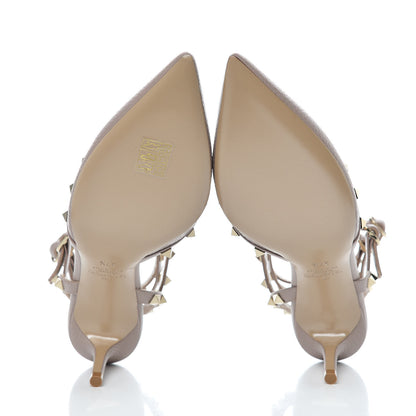Valentino Garavani Pebbled Calfskin Rockstud Ankle Strap Low Heel Pumps 37.5 Poudre 5 of 10