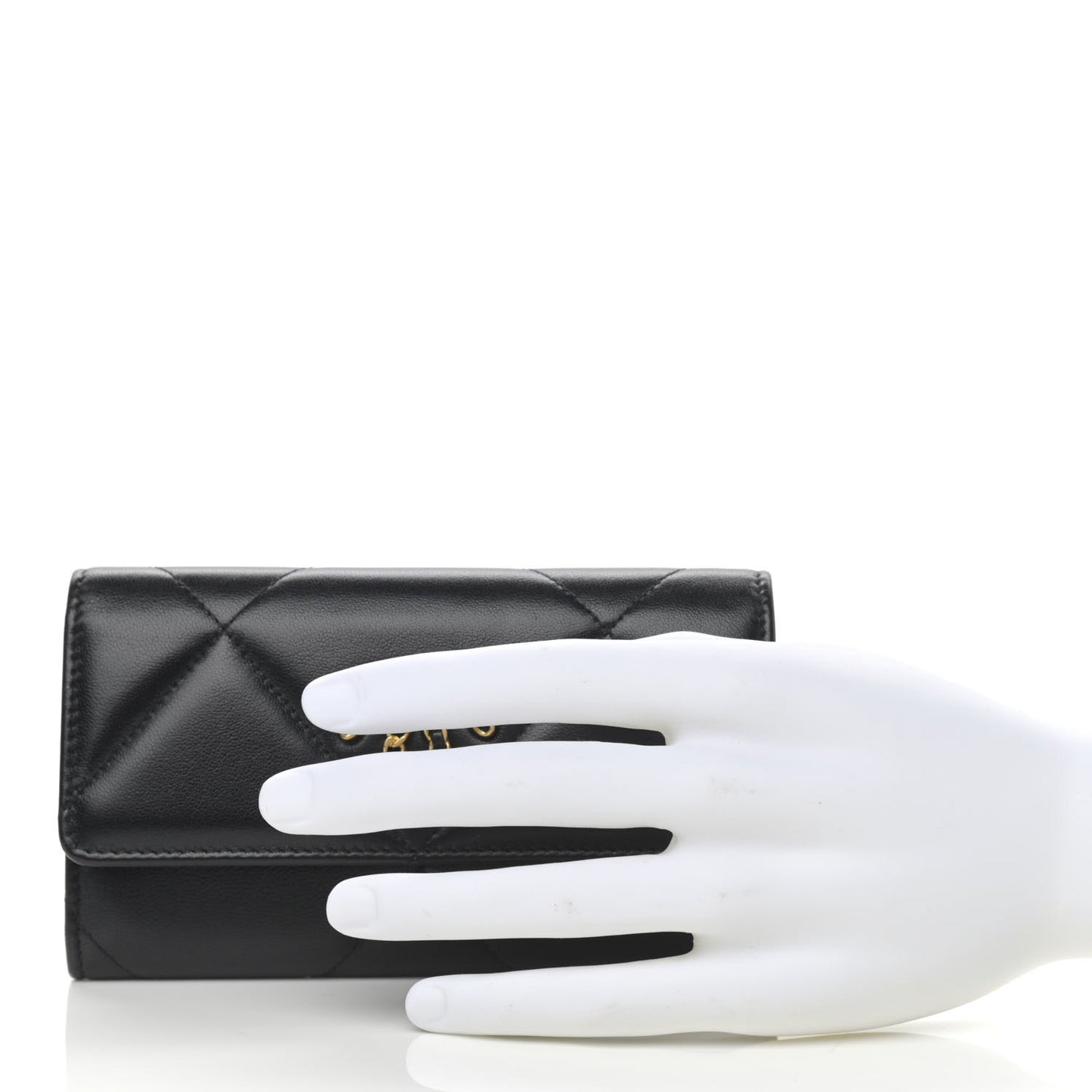 Shiny Goatskin Quilted Chanel 19 Flap Wallet Black