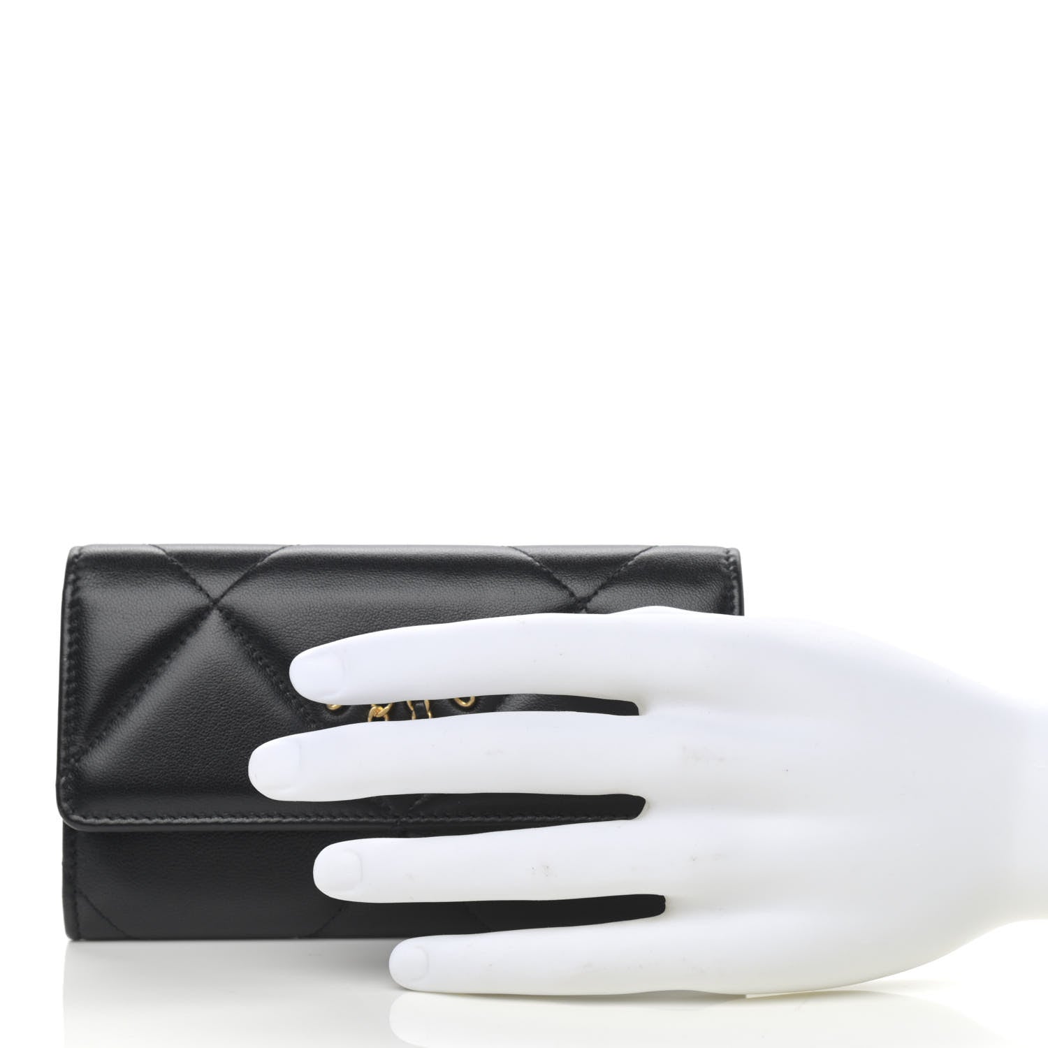 Chanel Shiny Goatskin Quilted Chanel 19 Flap Wallet Black 2 of 10