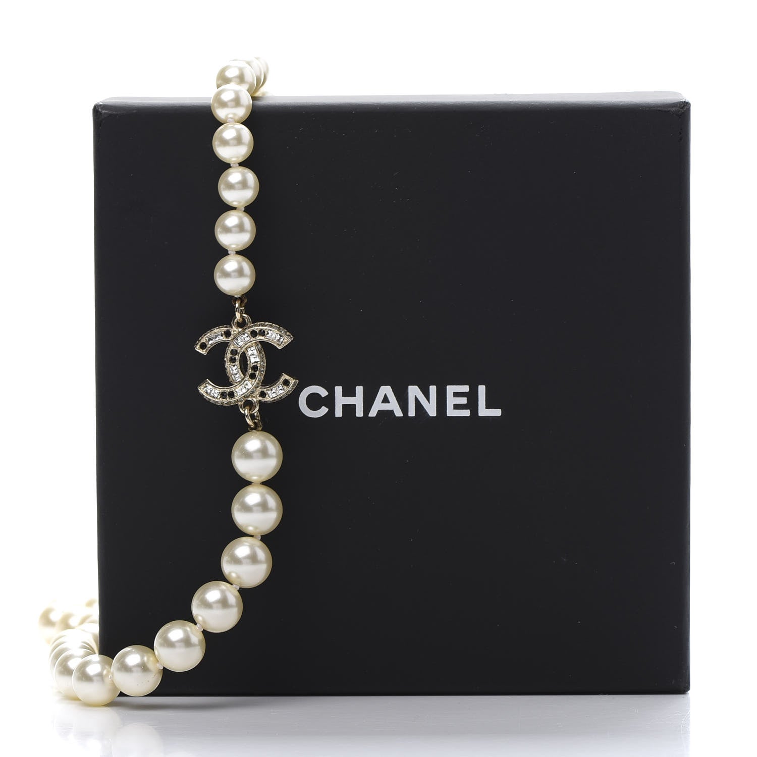 Chanel Graduated Pearl Crystal CC Long Necklace Gold Black 6 of 6