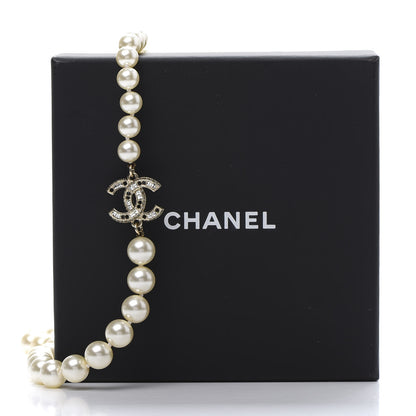 Chanel Graduated Pearl Crystal CC Long Necklace Gold Black 6 of 6