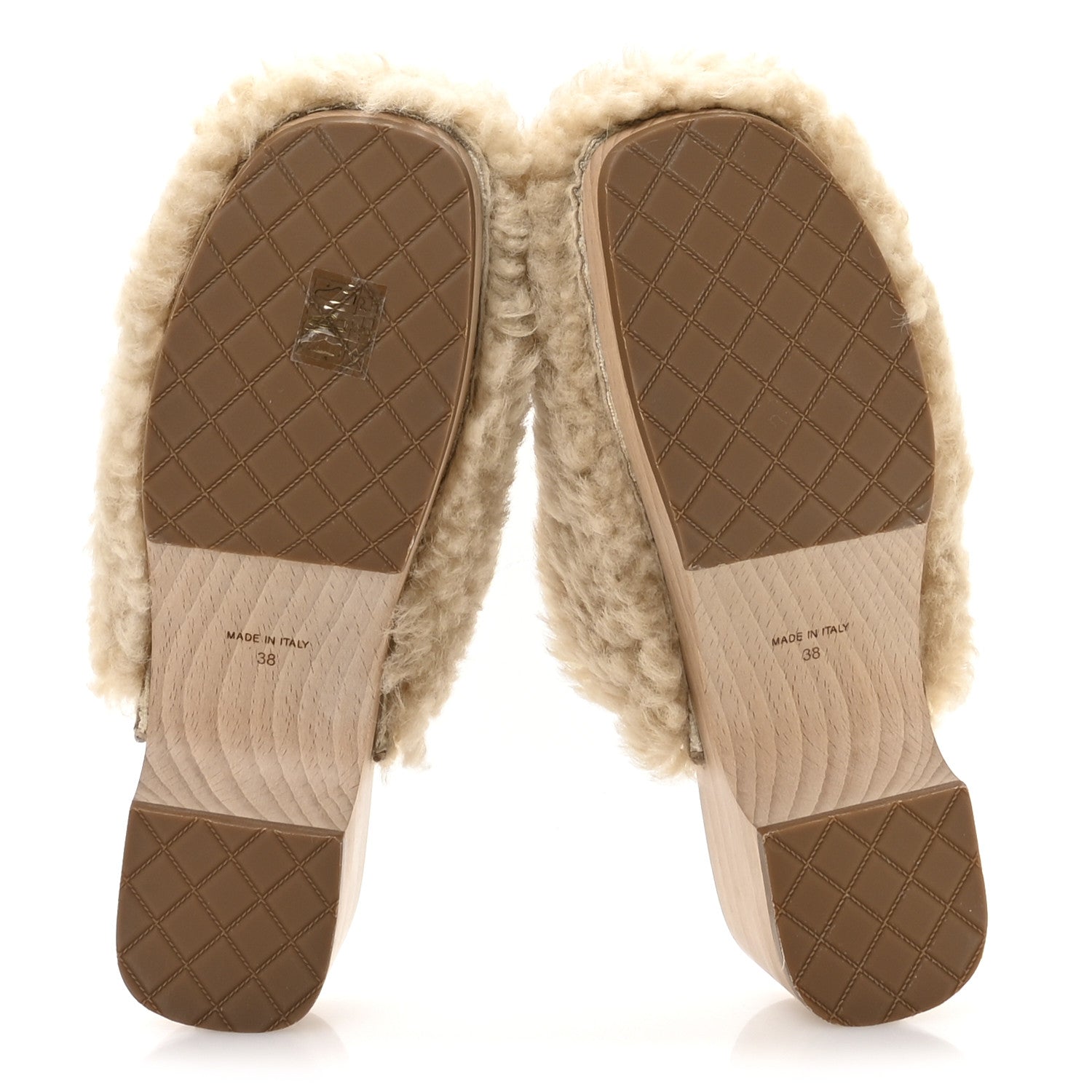 Chanel Shearling Lambskin Clogs 38 Beige 6 of 9