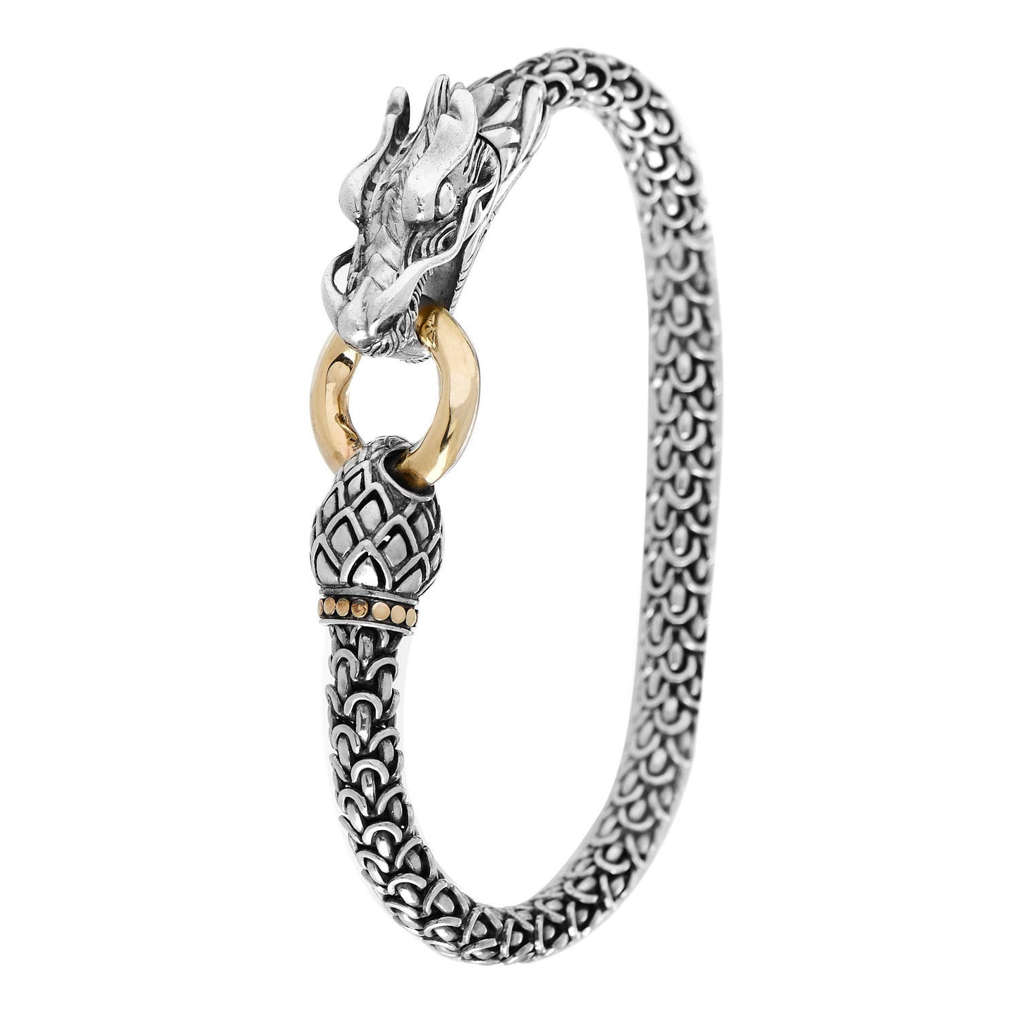 Sterling Silver 18K Yellow Gold 6mm Naga Dragon Bracelet