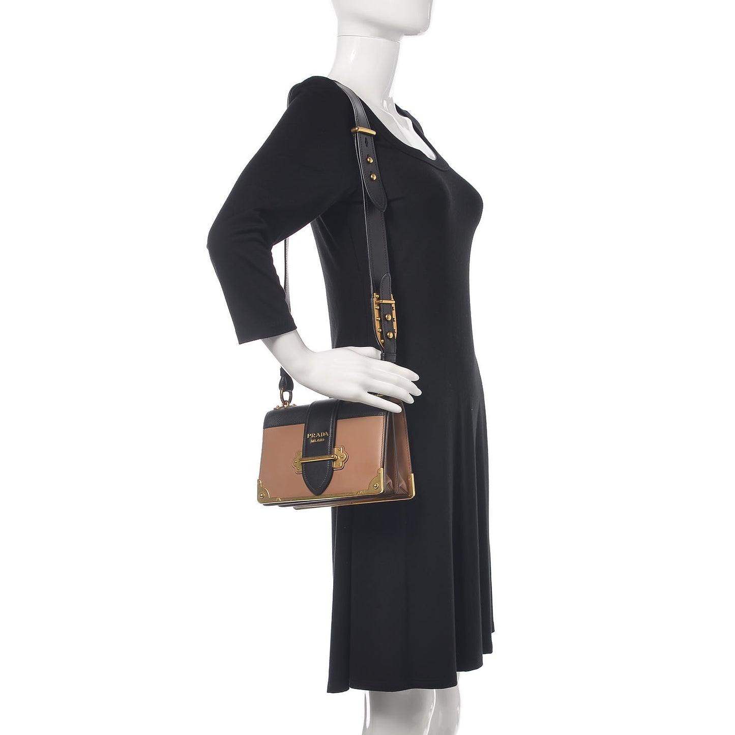 City Calfskin Saffiano Cahier Bag Caramel Black