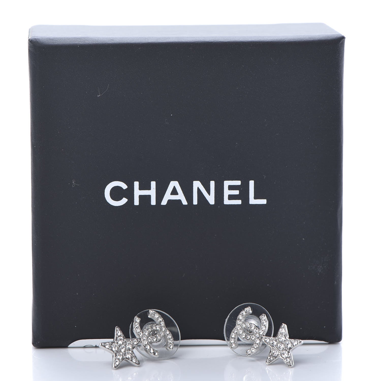 Chanel Crystal CC Star Earrings Silver 5 of 5