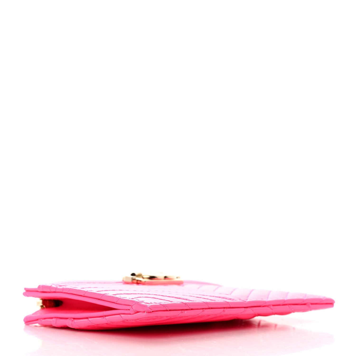 Chanel Patent Chevron Quilted Boy Zip Card Holder Neon Pink 4 of 8