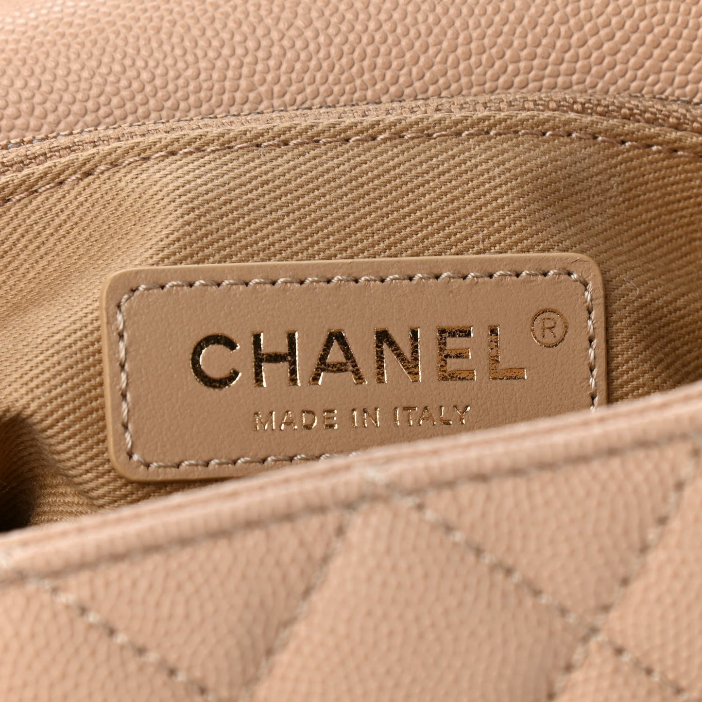 Caviar Lizard Embossed Quilted Small Coco Handle Flap Beige