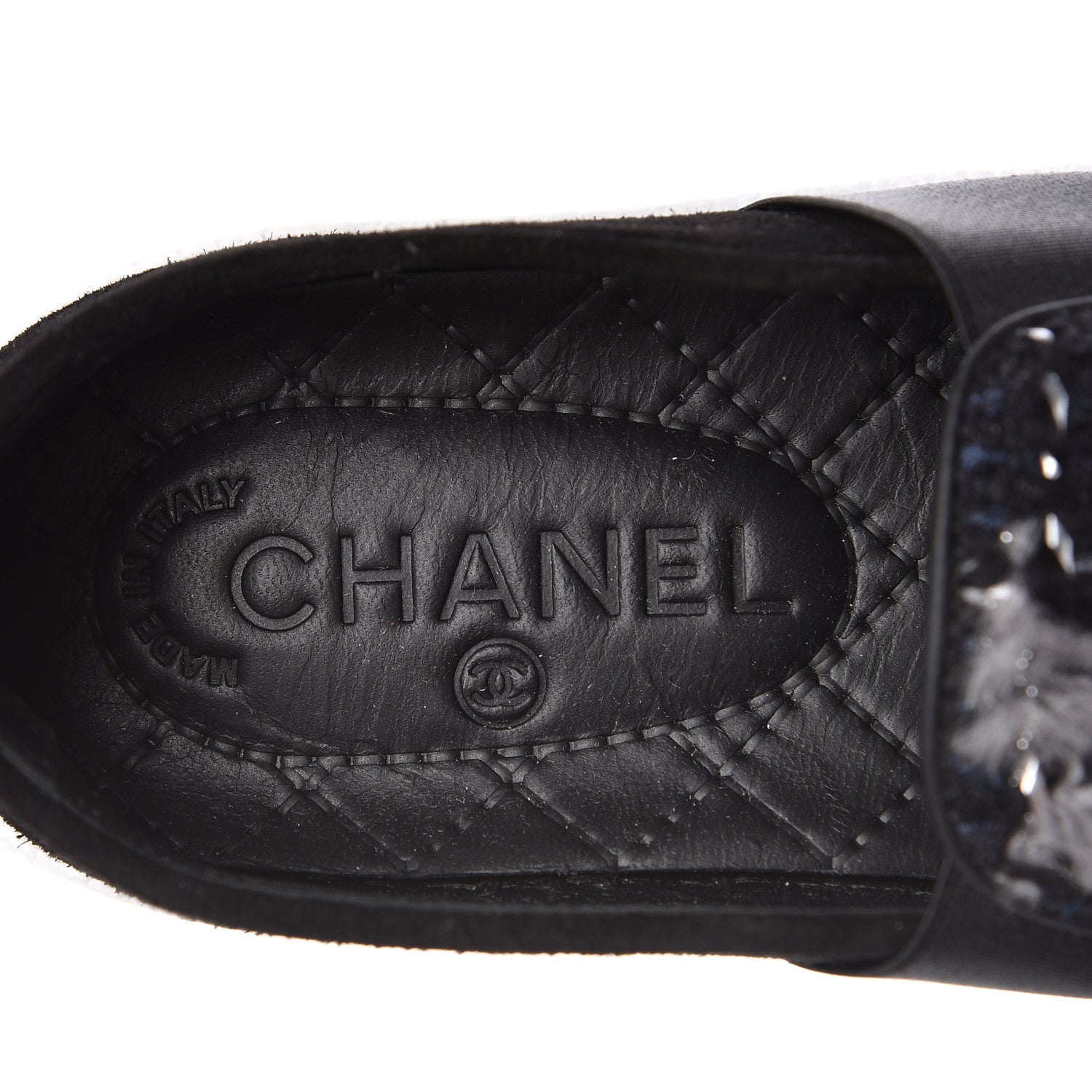 Chanel Suede Calfskin Tweed Womens Slip On Sneakers 35 Black Navy Silver 8 of 10