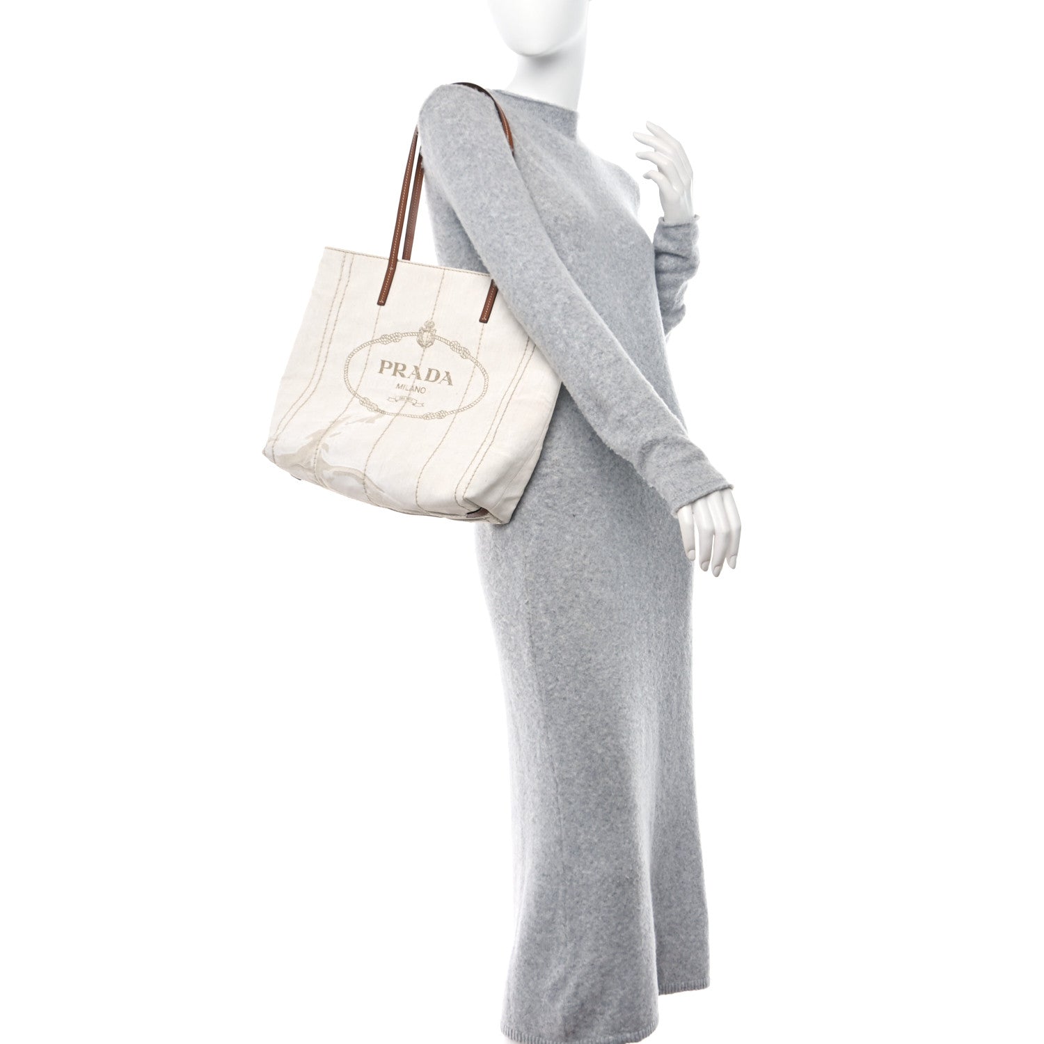 Prada Mistolino Vitello Logo Tote Naturale Cognac 2 of 9