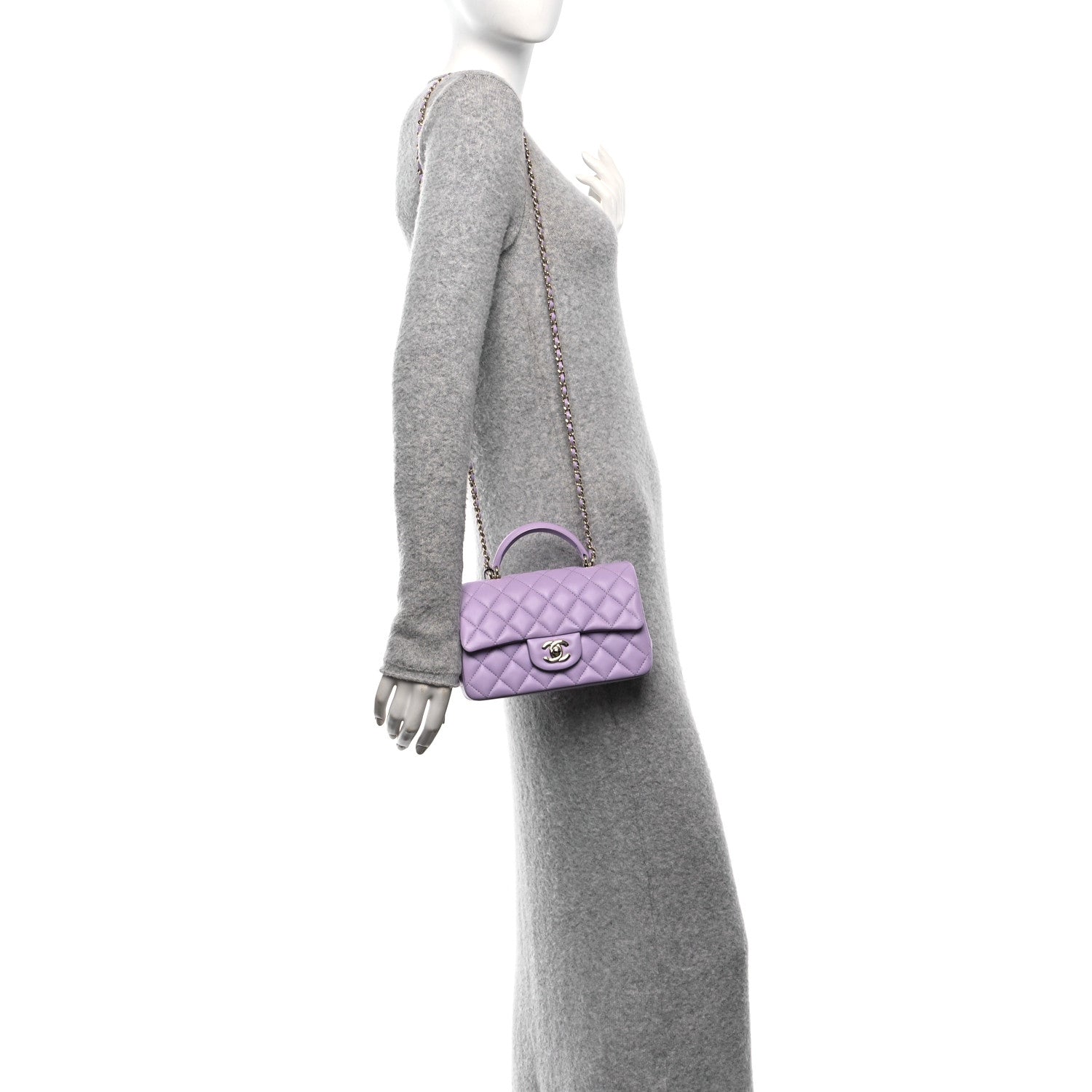 Chanel Lambskin Quilted Mini Top Handle Rectangular Flap Light Purple 3 of 10