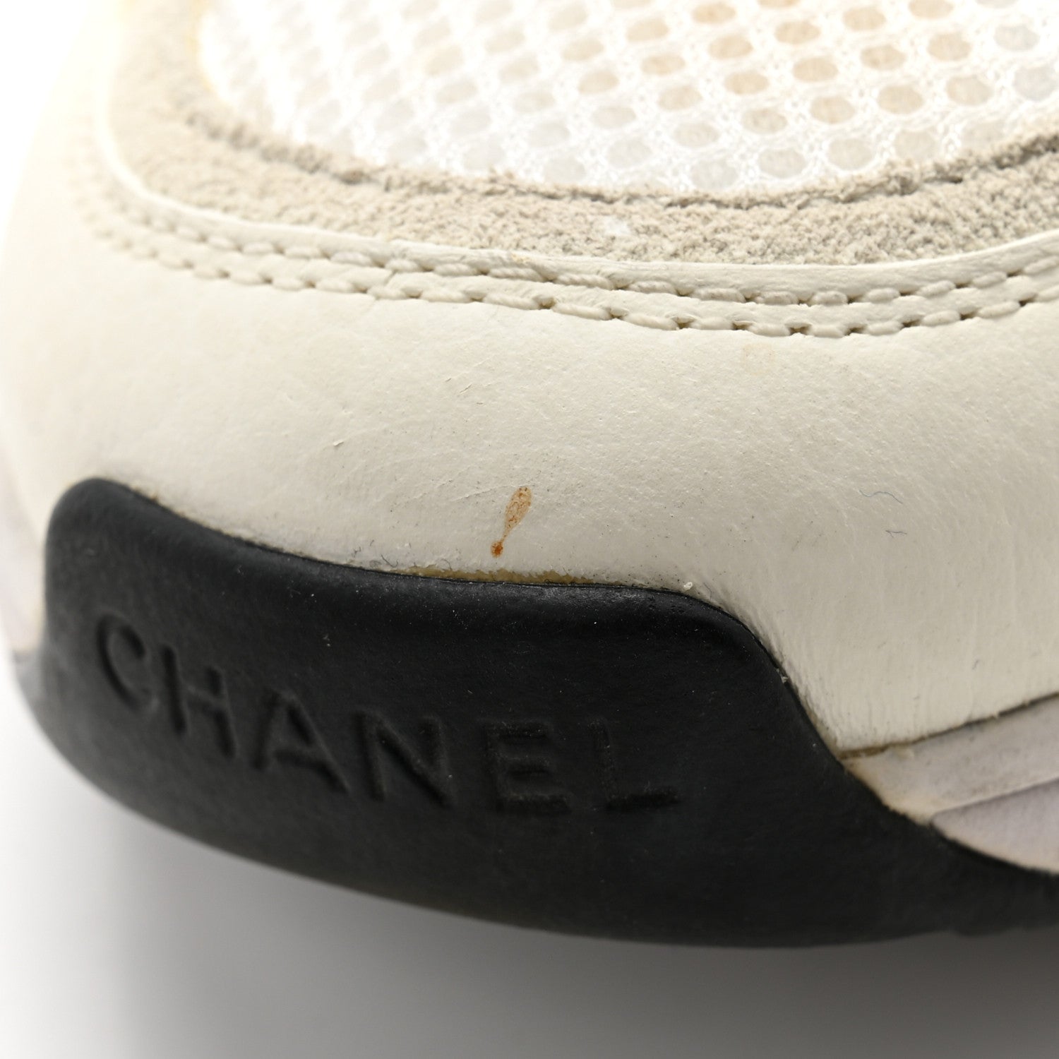 Chanel Mesh Suede Calfskin Grained Calfskin Womens CC Sneakers 38 White Black 8 of 11