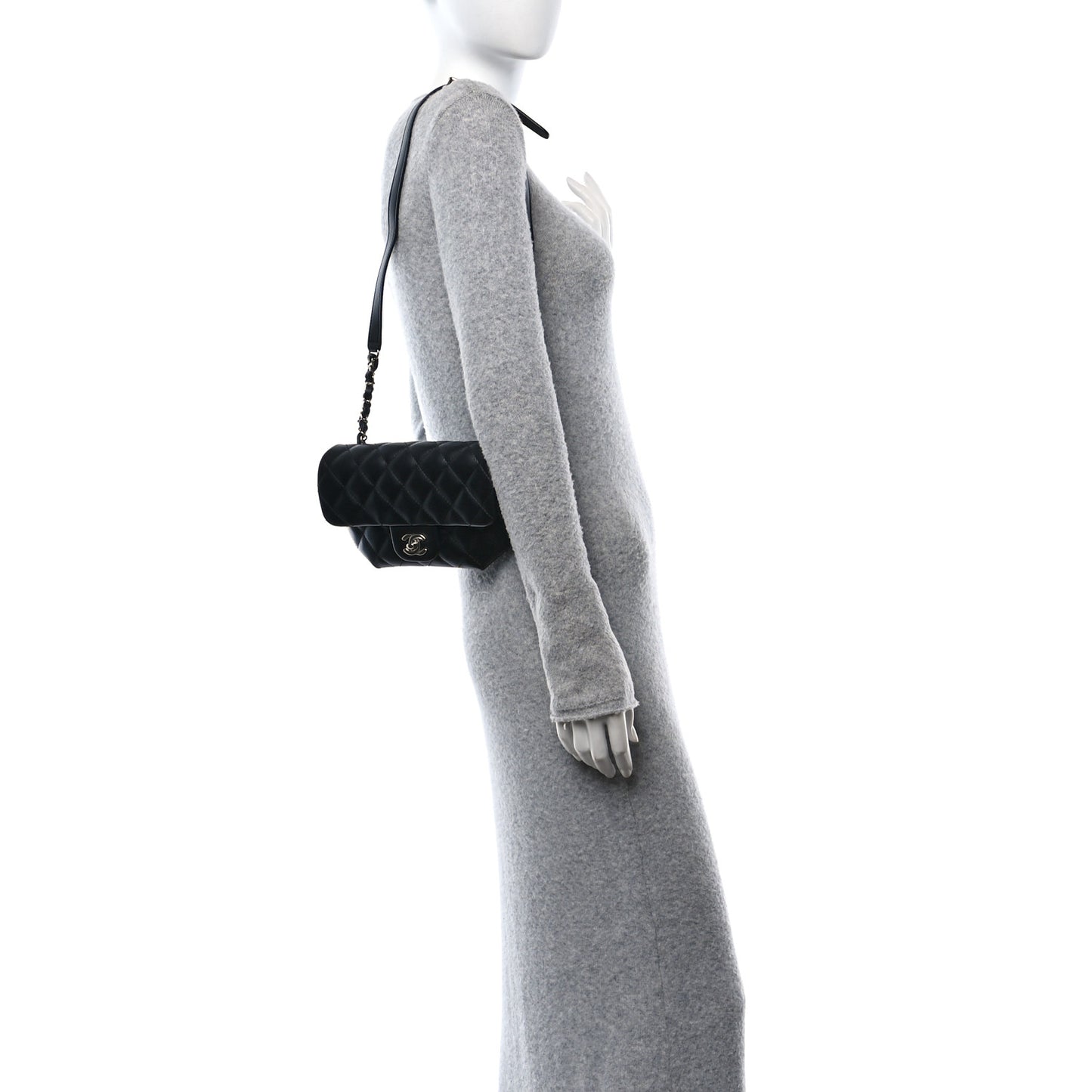 Calfskin Quilted CC Uniform Flap Belt Bag Black