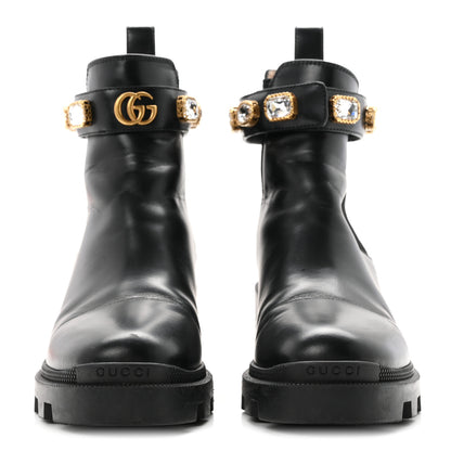 Gucci Calfskin Crystal GG Trip Chelsea Ankle Boots 36.5 Black 3 of 10