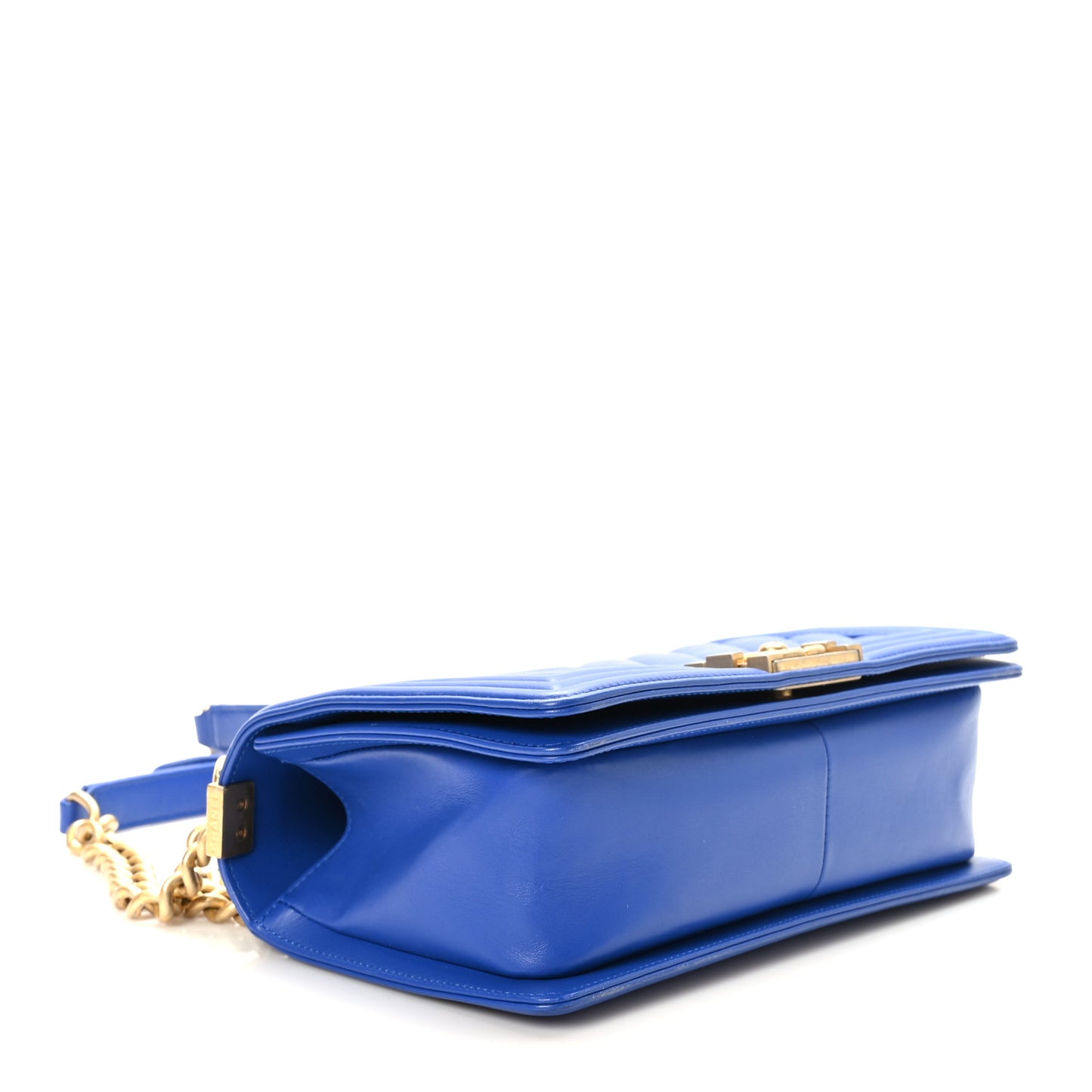 Calfskin Chevron Quilted Medium Boy Flap Blue