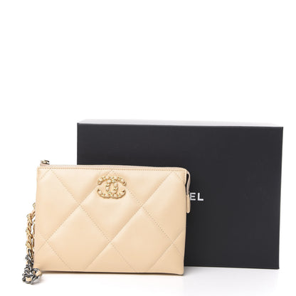 Chanel Shiny Goatskin Quilted 19 Small Pouch With Handle Beige 11 of 11