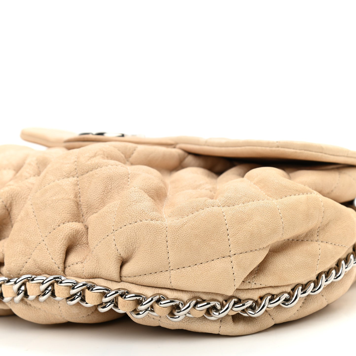 Washed Lambskin Quilted Mini Chain Around Flap Beige