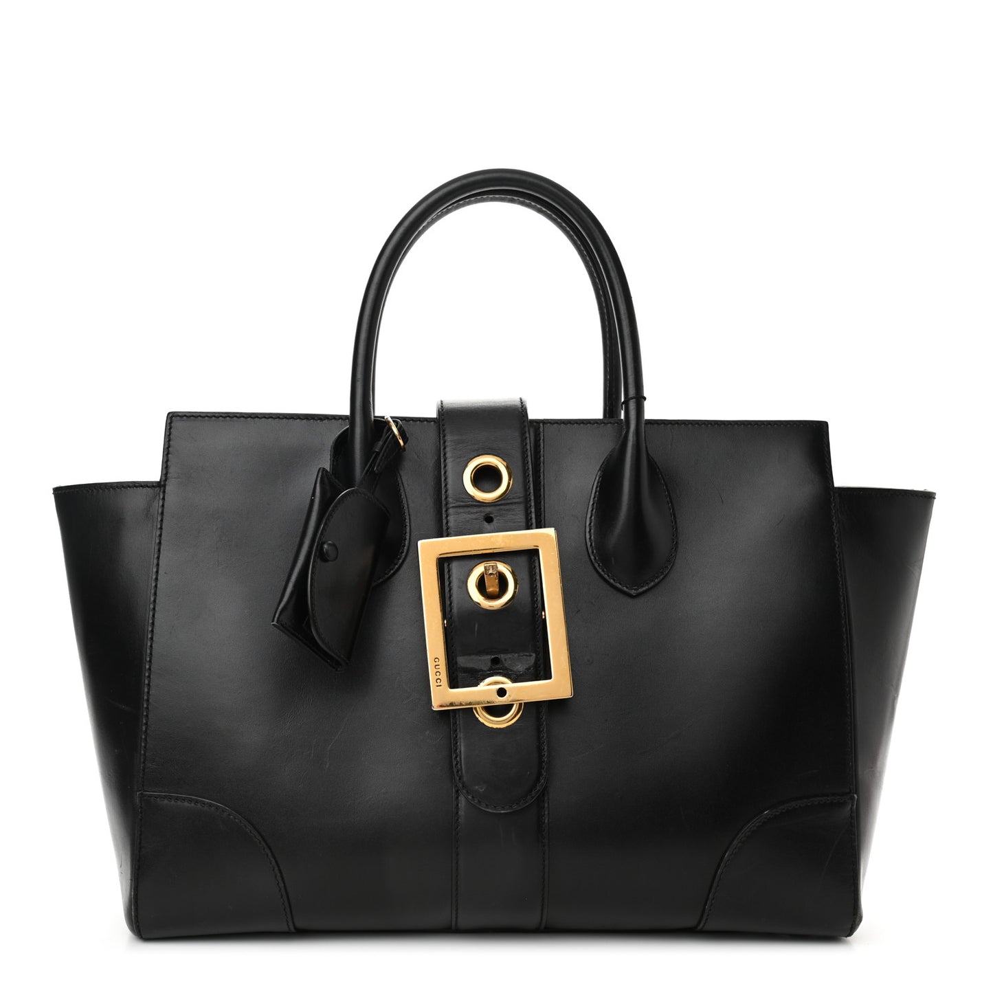 Calfskin Medium Lady Buckle Top Handle Bag Black