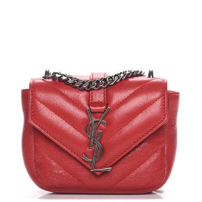 Saint Laurent Sheepskin Matelasse Chevron Monogram Mini College Bag New Red 1 of 7
