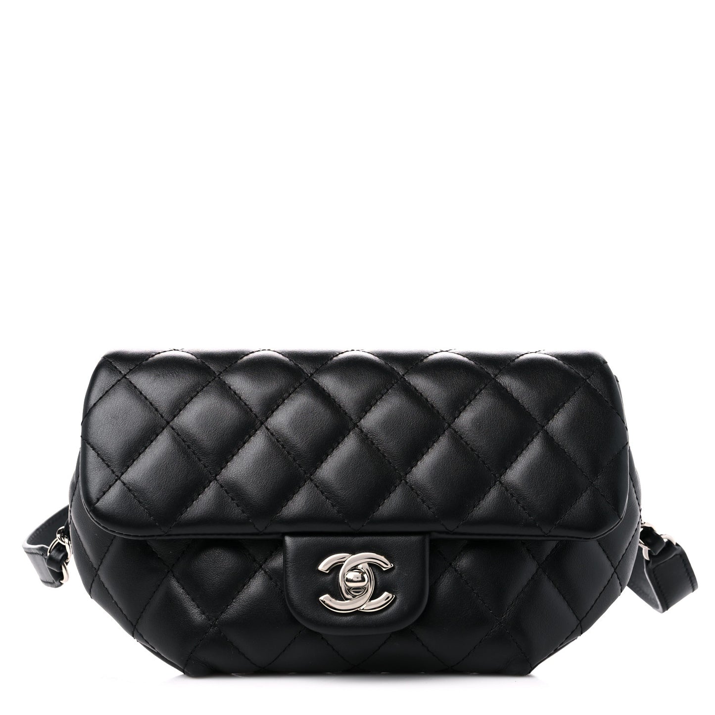 Calfskin Quilted CC Uniform Flap Belt Bag Black