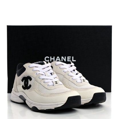 Chanel Mesh Suede Calfskin Grained Calfskin Womens CC Sneakers 37 White Black 9 of 9