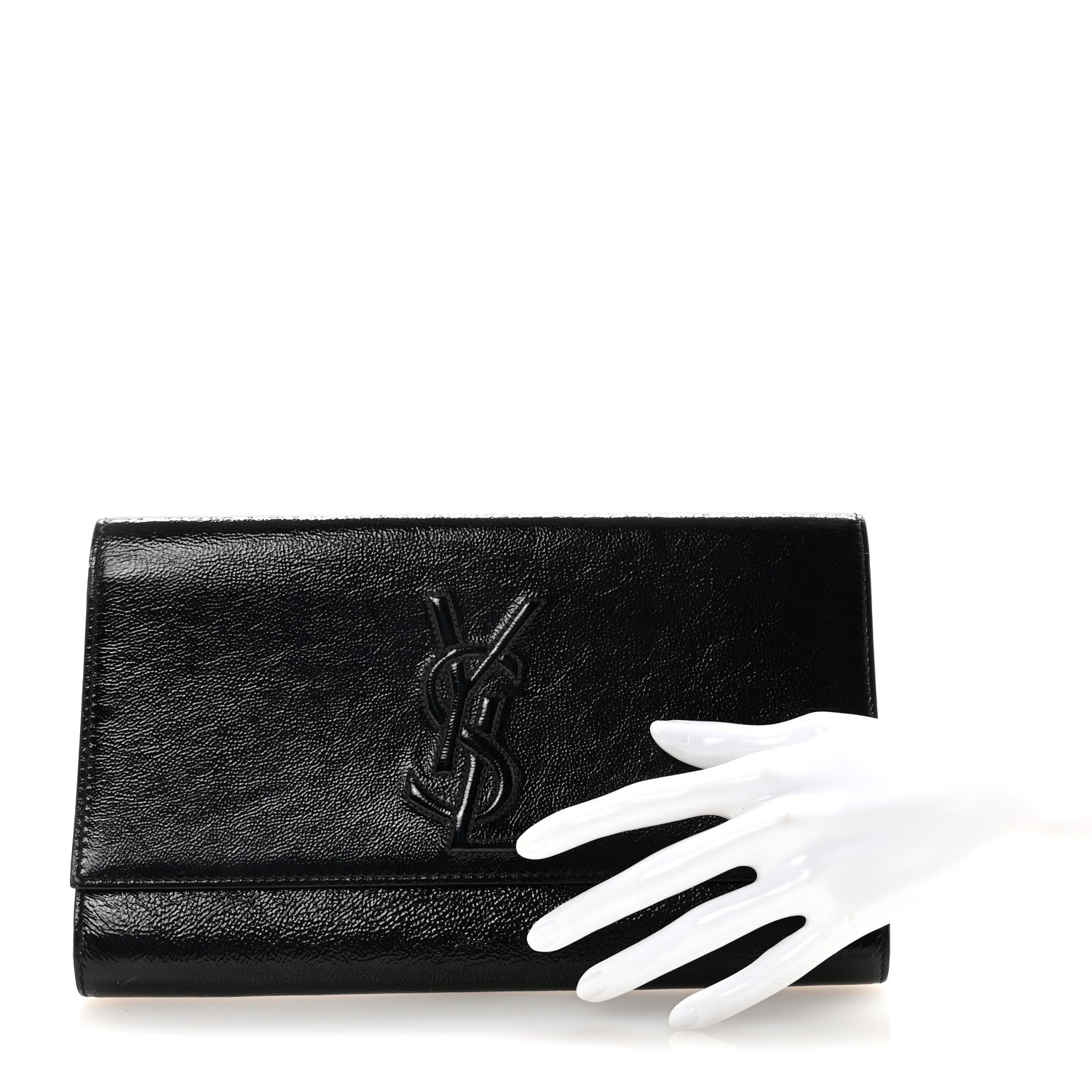 Saint Laurent Textured Patent Monogram Large Belle De Jour Clutch Black 2 of 6