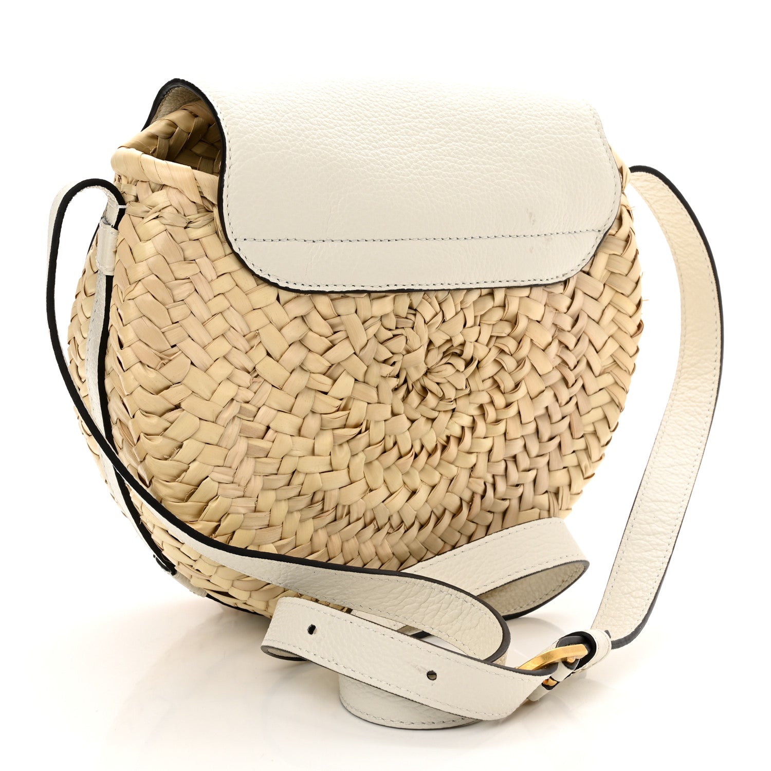 Chloe Raffia Small Grain Calfskin Small Marcie Basket Crossbody White 3 of 10