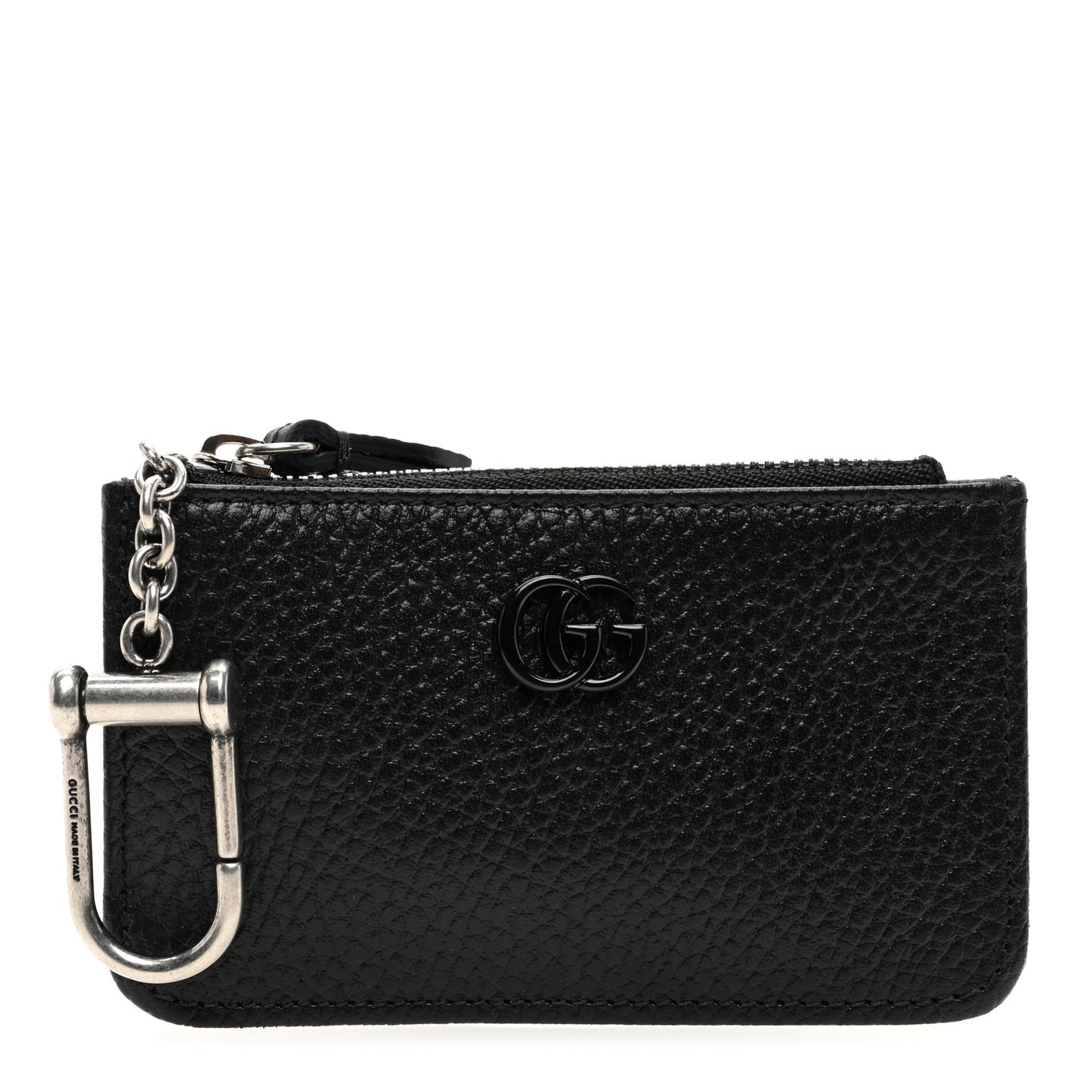 Dollar Calfskin Enamel Monochrome GG Marmont Key Case Card Holder Black