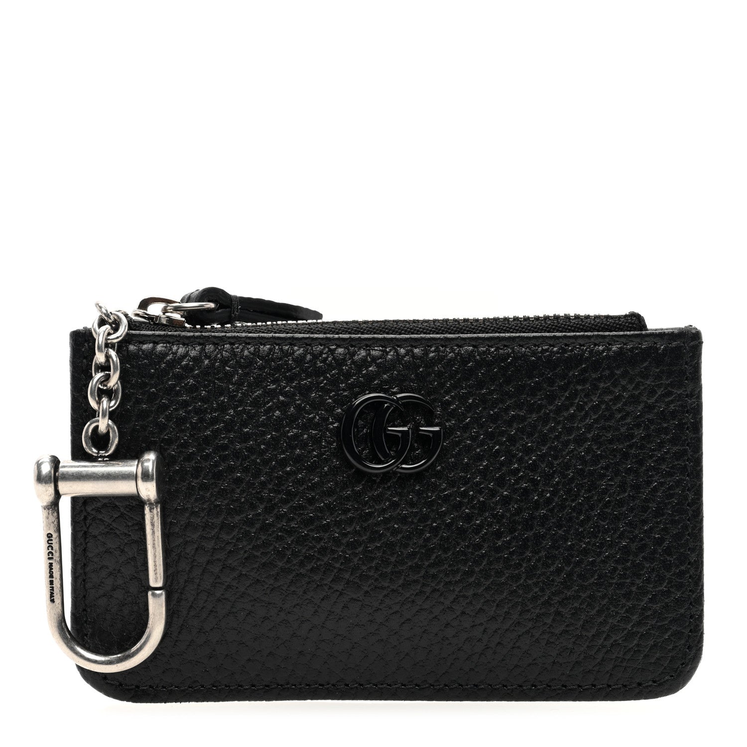 Gucci Dollar Calfskin Enamel Monochrome GG Marmont Key Case Card Holder Black 1 of 6