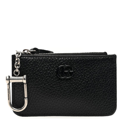 Gucci Dollar Calfskin Enamel Monochrome GG Marmont Key Case Card Holder Black 1 of 6