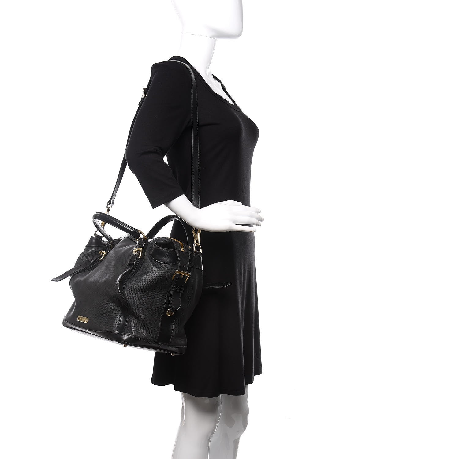 Burberry Calfskin Perforated Ellers Satchel Black 2 of 10