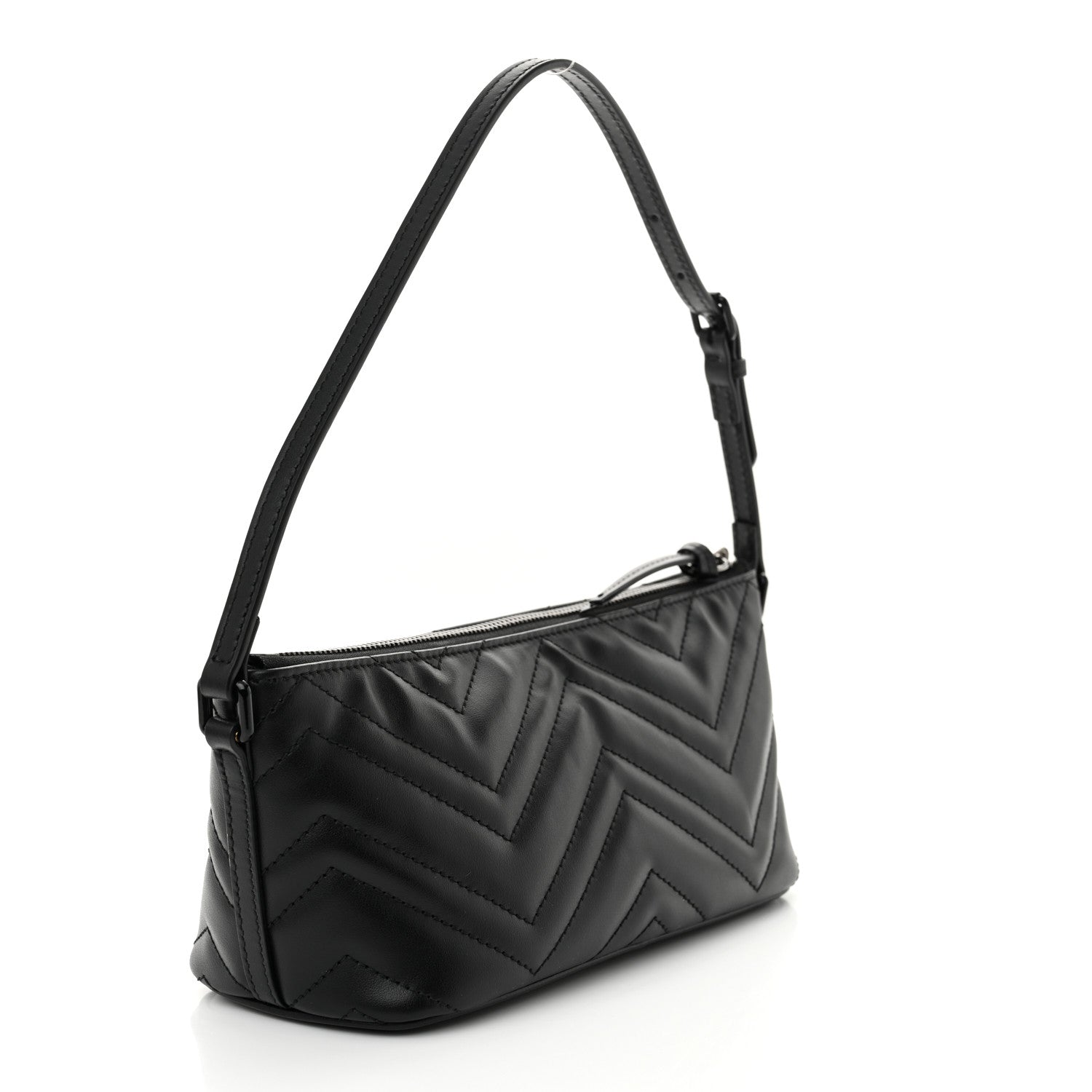 Gucci Calfskin Matelasse Chevron Monochrome GG Marmont Sling Shoulder Bag Black 3 of 11